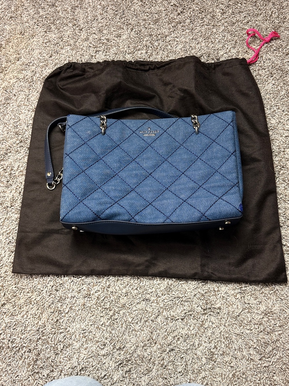 kate spade Quilted Denim Satchel in Blue with Black Handles - Picture 8 of 11